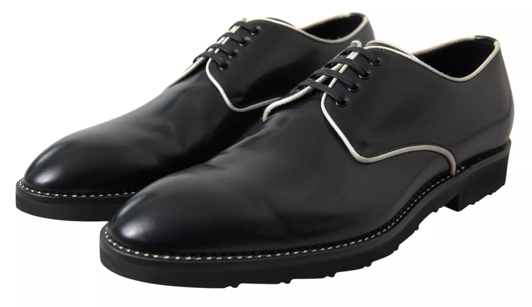 Dolce &amp; Gabbana Black White Leather Formal Dress Shoes