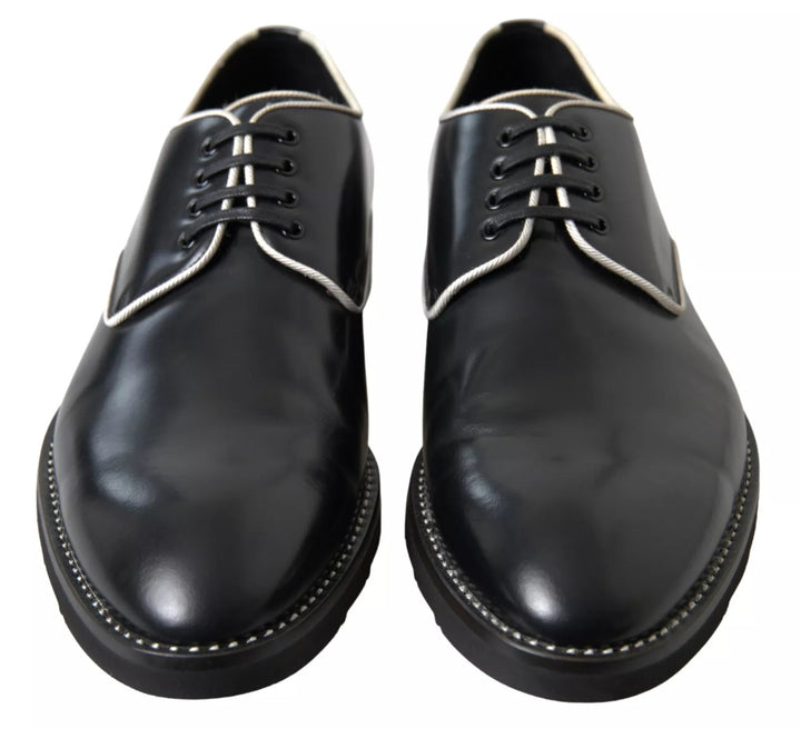 Dolce &amp; Gabbana Black White Leather Formal Dress Shoes