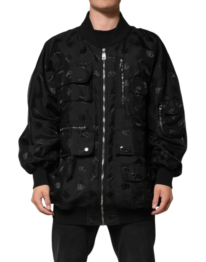 Dolce &amp; Gabbana Black Cargo Windbraker Logo Mania Jacket