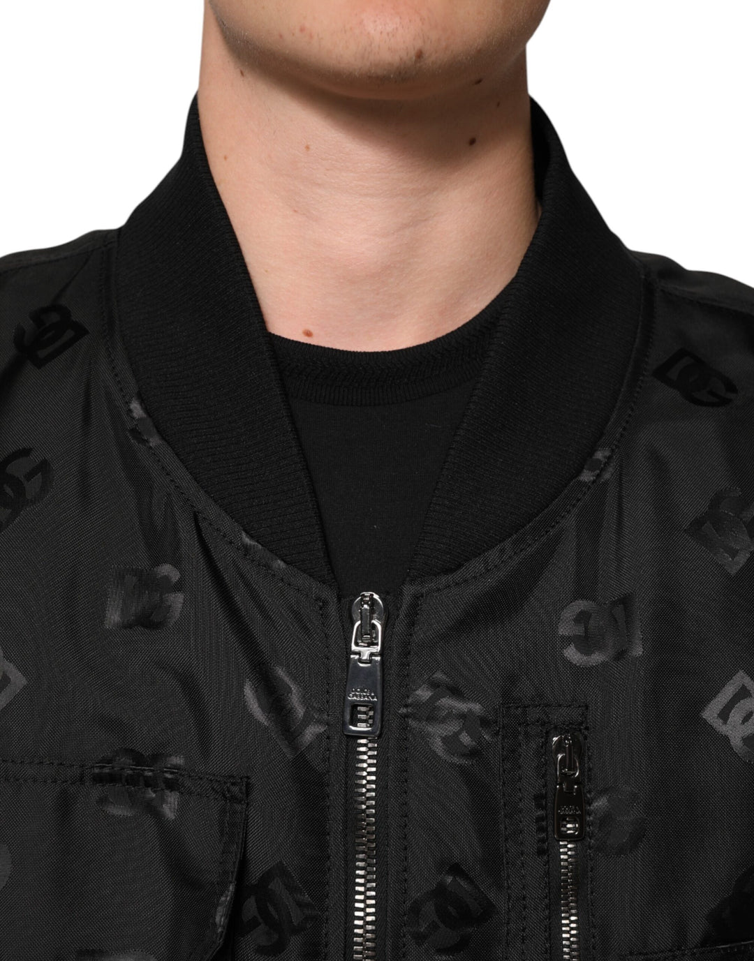 Dolce &amp; Gabbana Black Cargo Windbraker Logo Mania Jacket