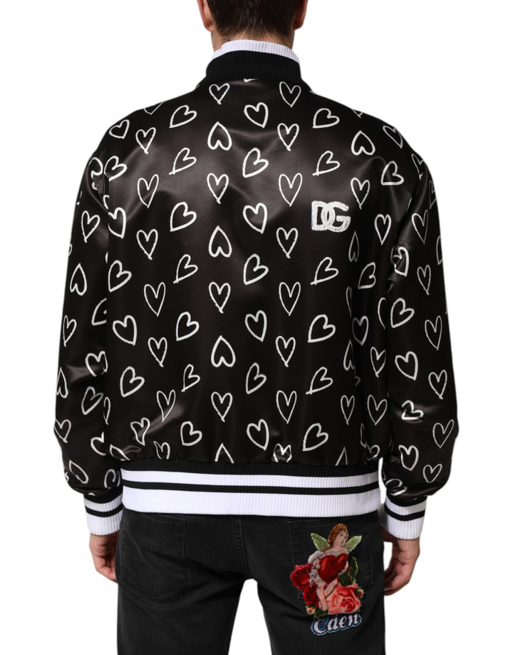 Dolce &amp; Gabbana Black Polyester Heart Print Bomber Jacket