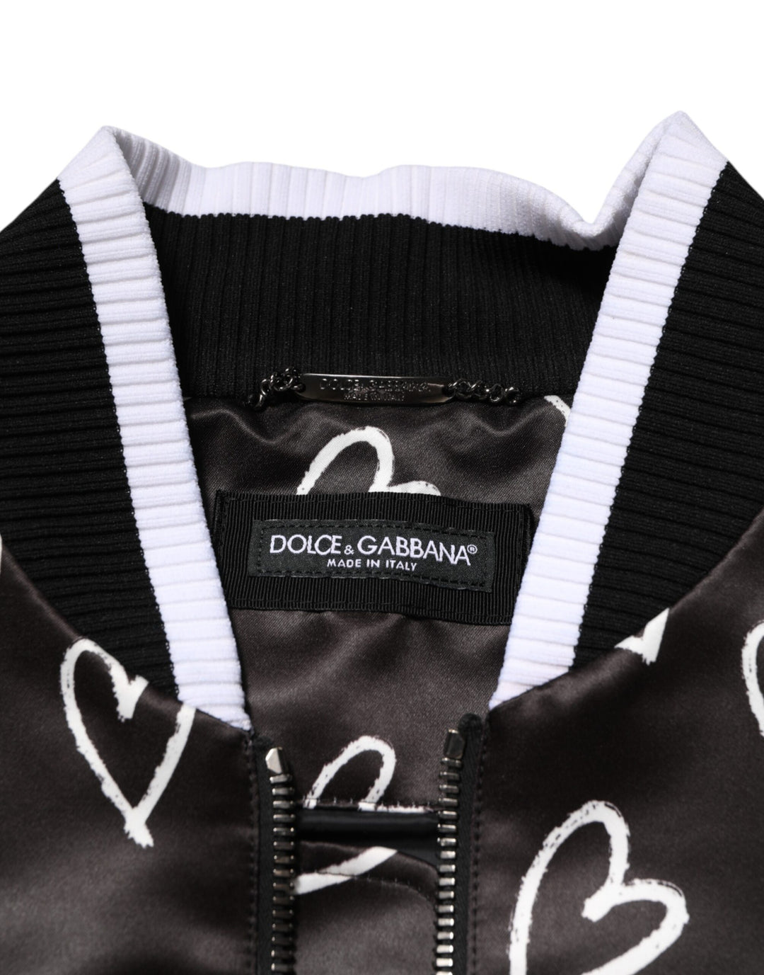 Dolce &amp; Gabbana Black Polyester Heart Print Bomber Jacket