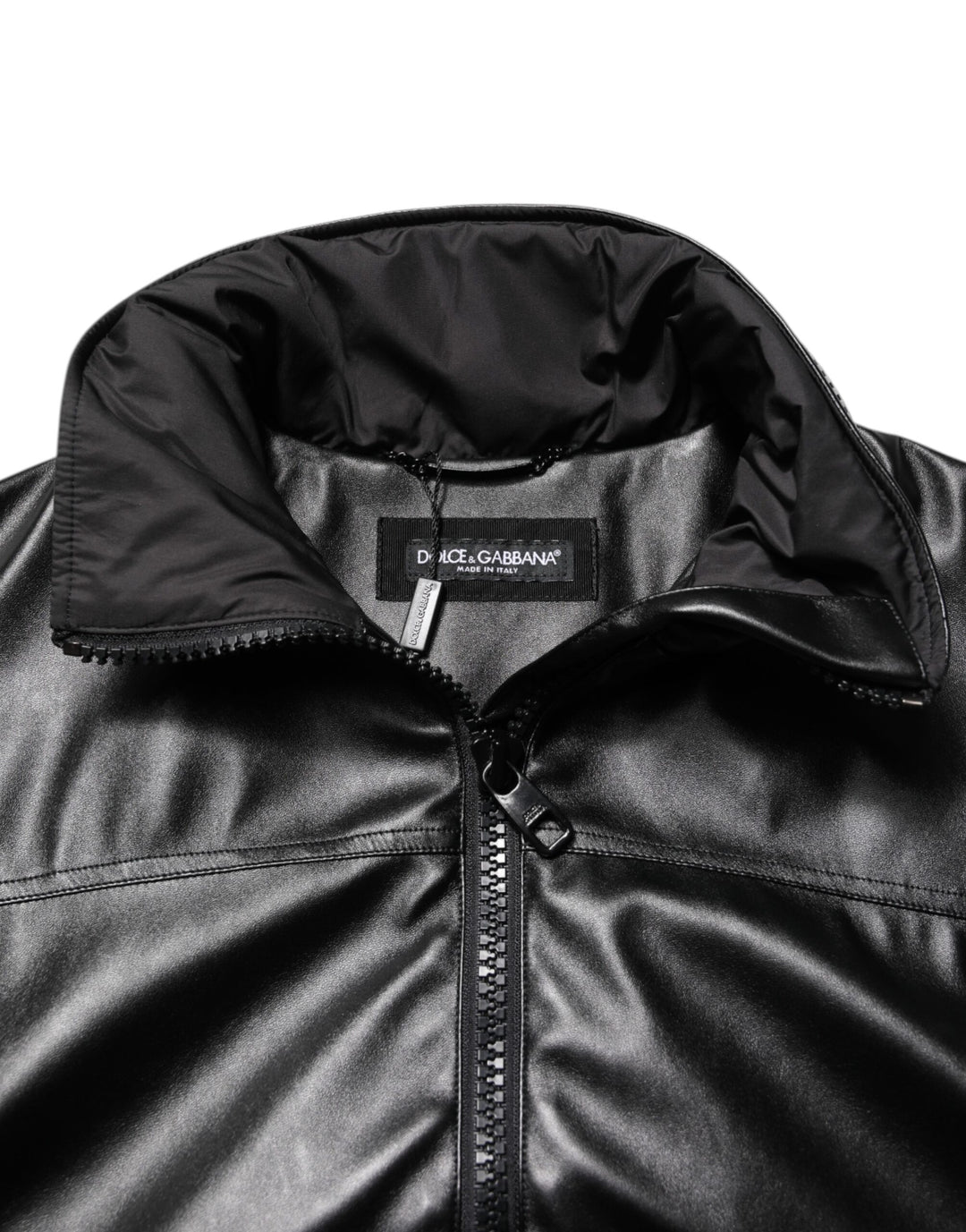 Dolce &amp; Gabbana Black Polyester Logo Plaque Bomber Jacket