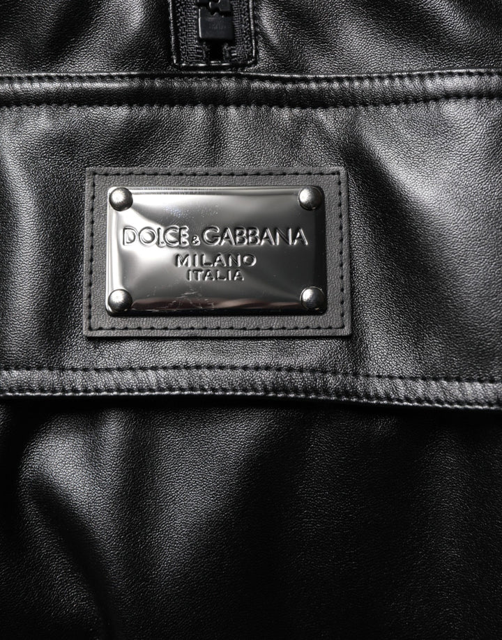 Dolce &amp; Gabbana Black Polyester Logo Plaque Bomber Jacket
