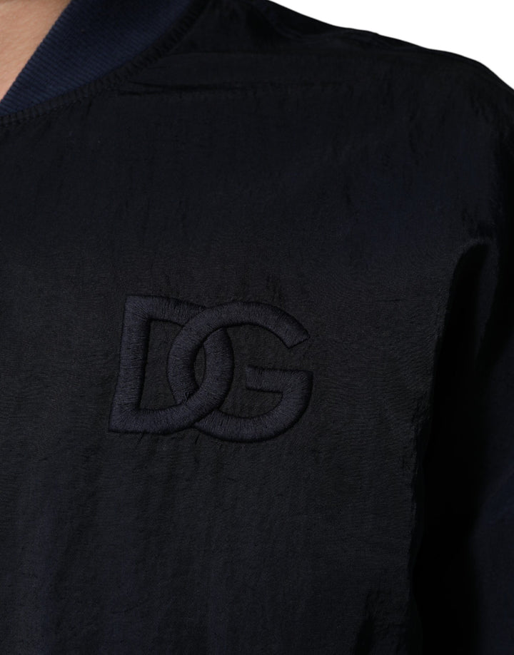 Dolce & Gabbana Blue Nylon DG Embroidery Men Bomber Jacket