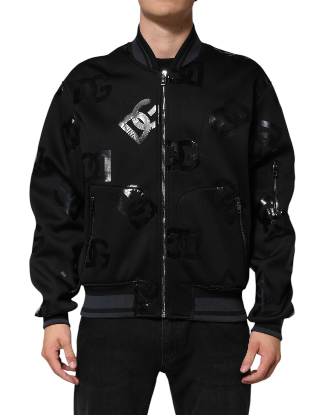 Dolce &amp; Gabbana Black Wool Logo DG Mania Men Bomber Jacket