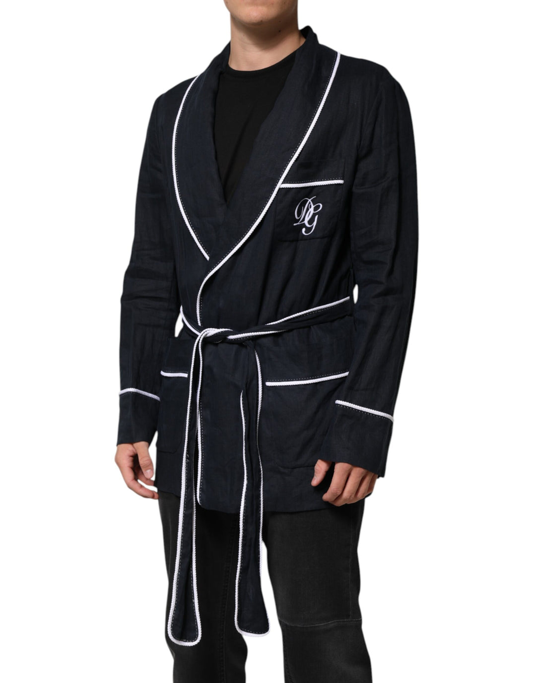 Dolce &amp; Gabbana Dark Blue DG Embroidery Jacket Robe Blazer