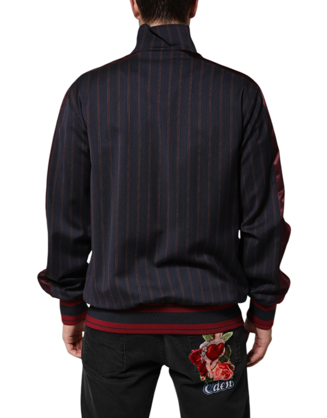 Dolce & Gabbana Blue Red Striped Logo Plaque Full Zip Jacket