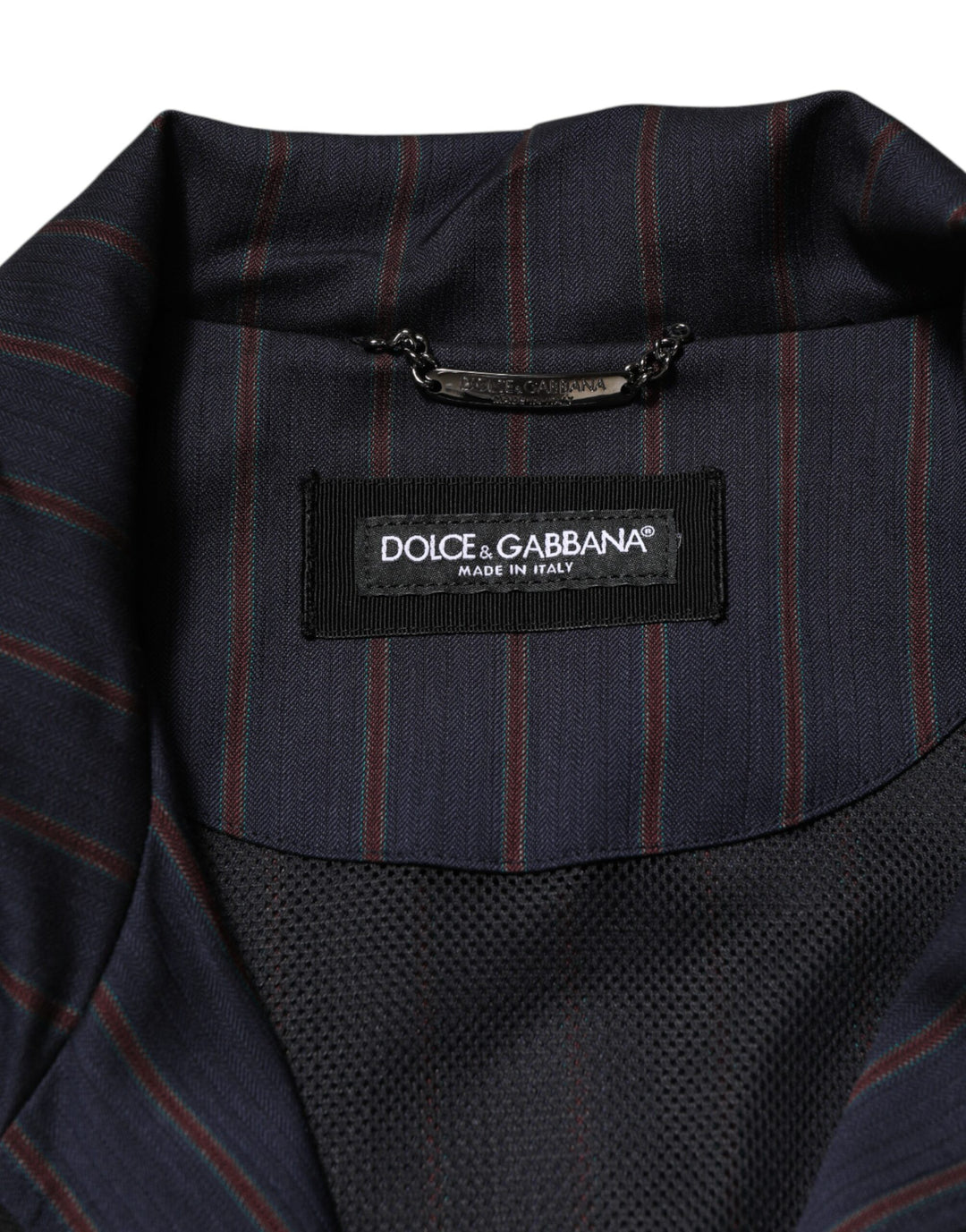 Dolce & Gabbana Blue Red Striped Logo Plaque Full Zip Jacket
