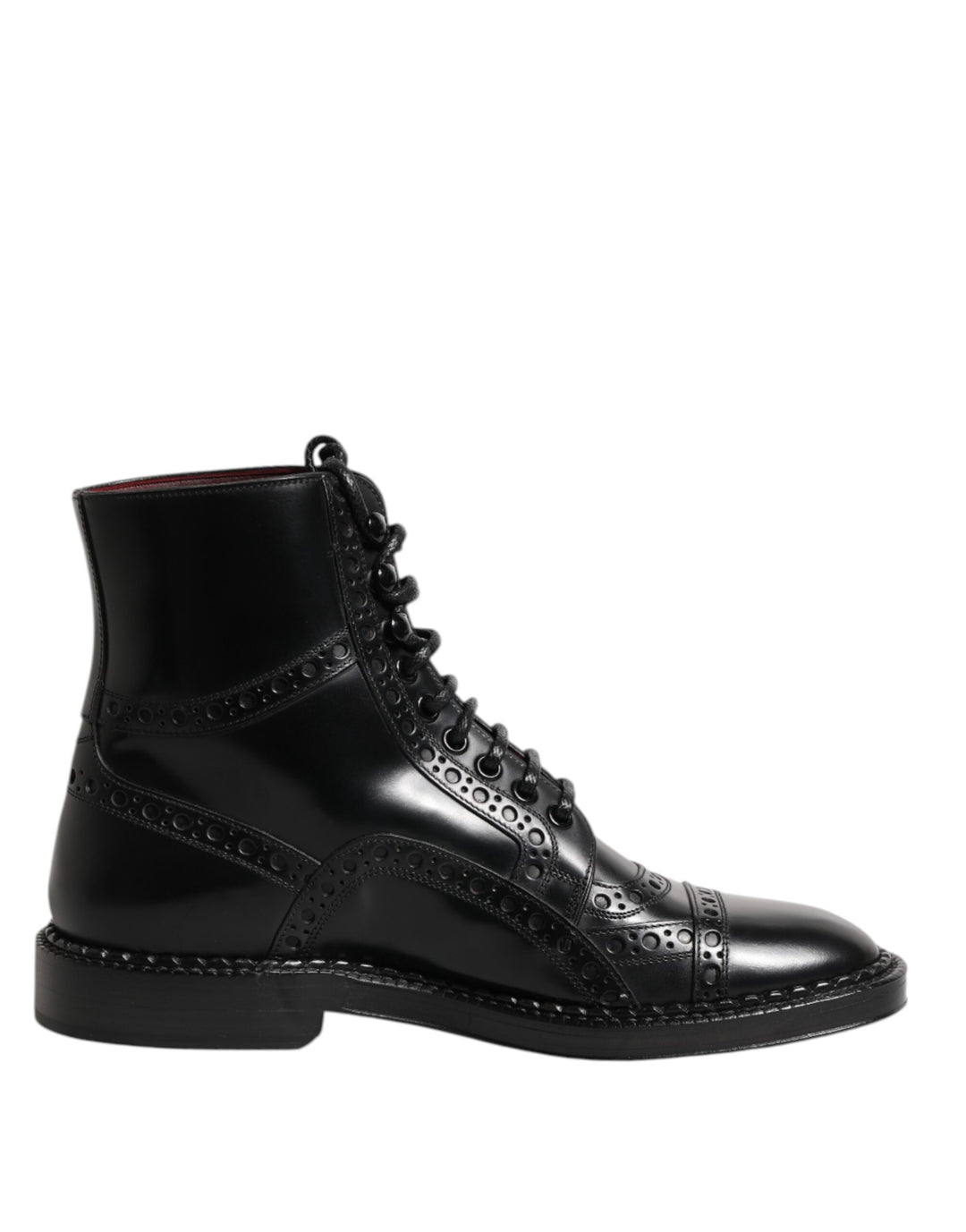Dolce &amp; Gabbana Black Leather Lace Up Mid Calf Boots Shoes