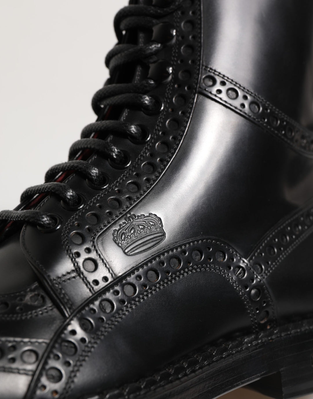 Dolce &amp; Gabbana Black Leather Lace Up Mid Calf Boots Shoes
