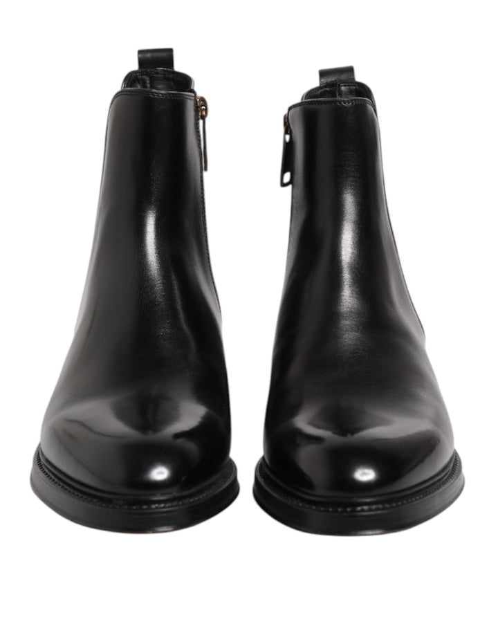 Dolce &amp; Gabbana Black Chelsea Leather Mid Calf Boots Shoes