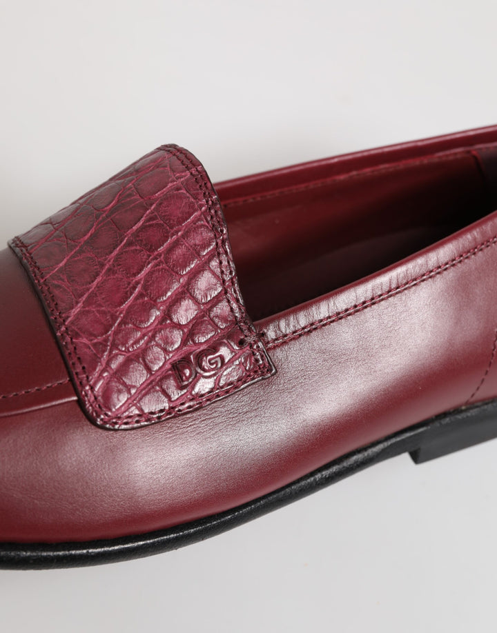 Dolce &amp; Gabbana Burgundy Leather Formal Slip On Shoes