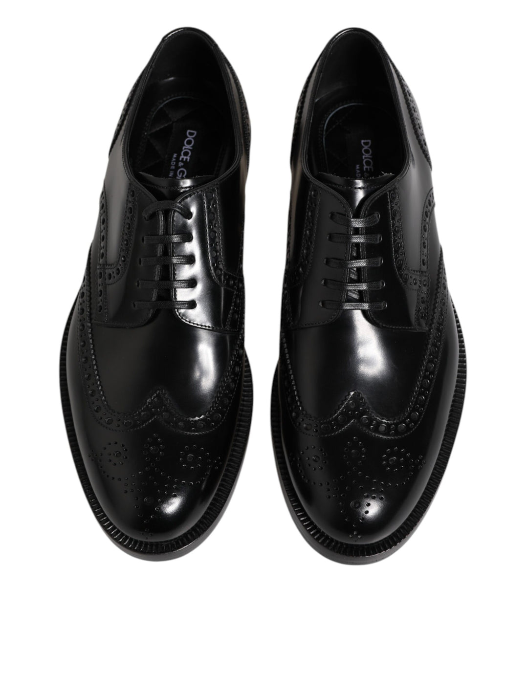 Dolce &amp; Gabbana Black Leather Derby Wingtip Formal Shoes