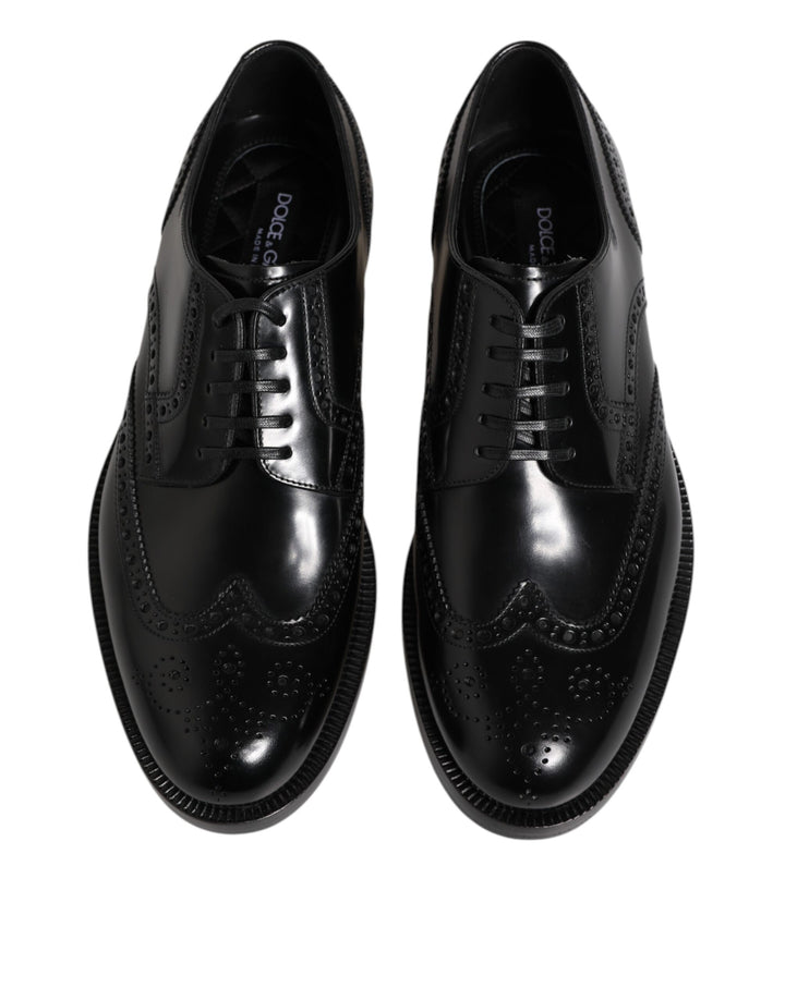 Dolce &amp; Gabbana Black Leather Derby Wingtip Formal Shoes