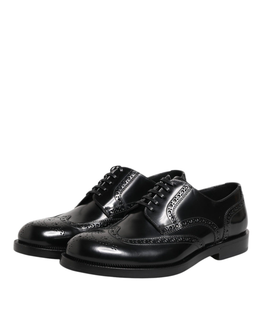 Dolce &amp; Gabbana Black Leather Derby Wingtip Formal Shoes