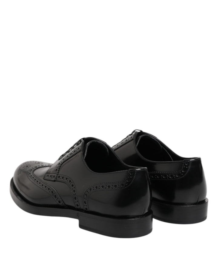 Dolce &amp; Gabbana Black Leather Derby Wingtip Formal Shoes
