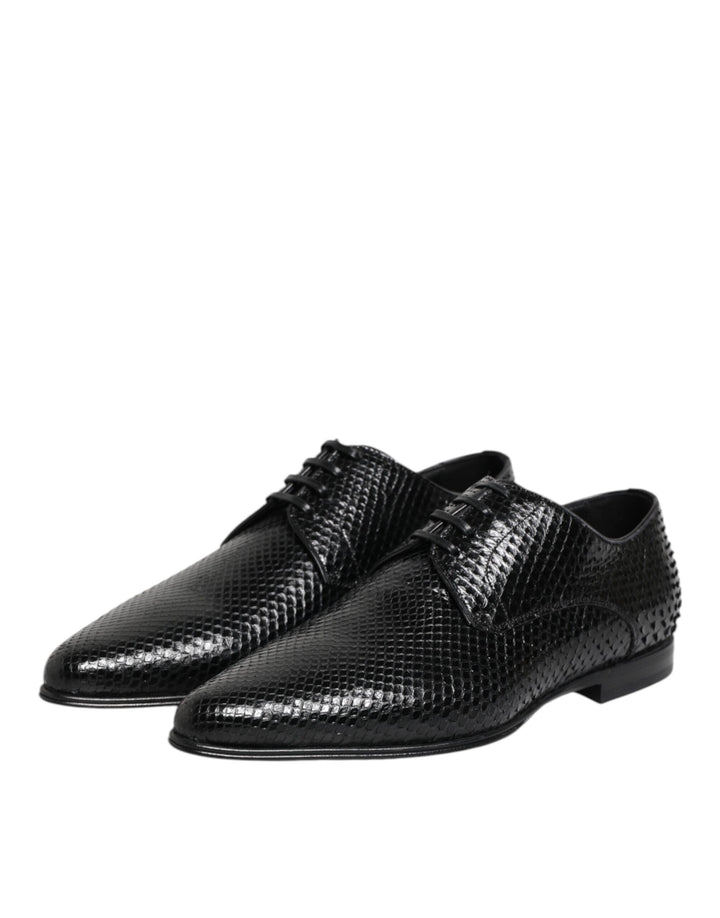 Dolce &amp; Gabbana Black Exotic Leather Lace Up Derby Shoes