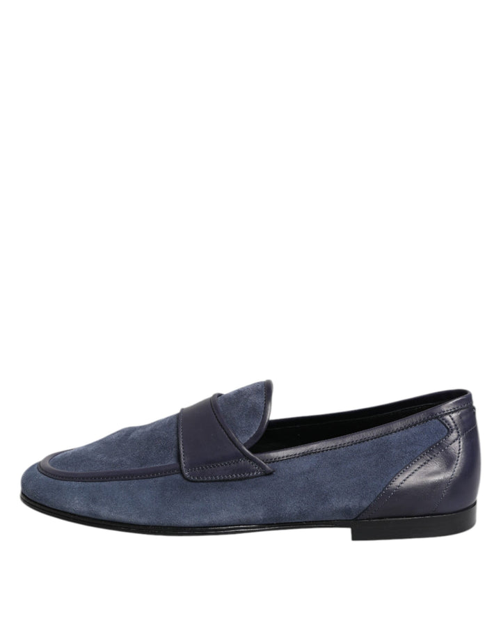 Dolce &amp; Gabbana Blue Suede Leather Loafers Moccasin Shoes