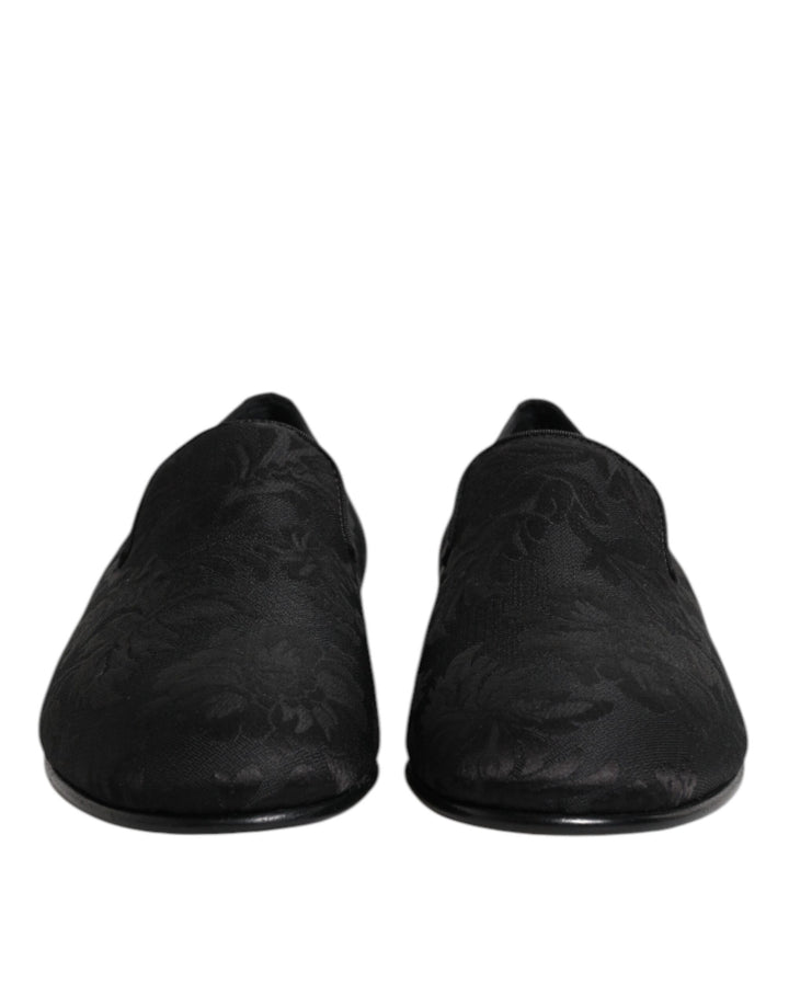 Dolce &amp; Gabbana Black Floral Brocade Loafers Men Dress Shoes