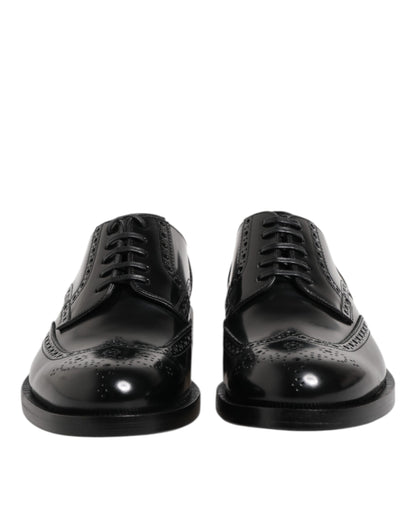 Dolce & Gabbana Black Leather Derby Wingtip Formal Shoes