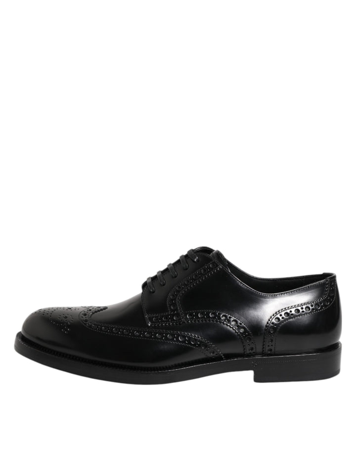 Dolce &amp; Gabbana Black Leather Derby Wingtip Formal Shoes
