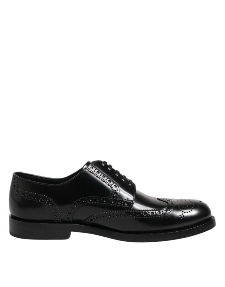 Dolce &amp; Gabbana Black Leather Derby Wingtip Formal Shoes