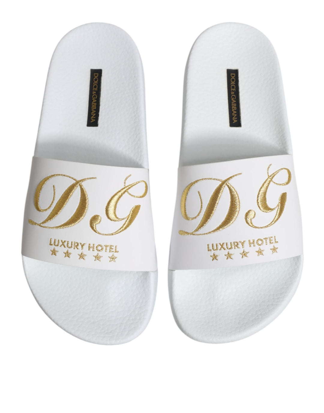 Dolce &amp; Gabbana White Leather Slides Sandals Beachwear Shoes