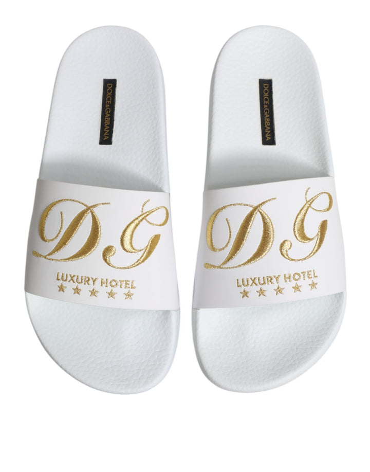 Dolce &amp; Gabbana White Leather Slides Sandals Beachwear Shoes