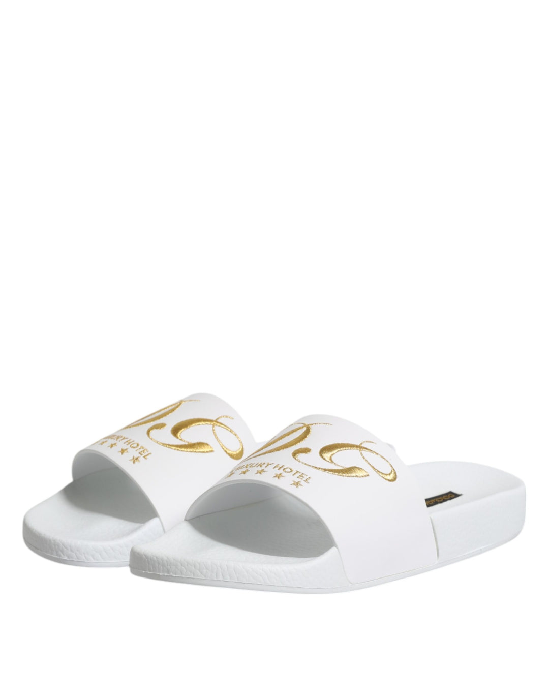 Dolce &amp; Gabbana White Leather Slides Sandals Beachwear Shoes