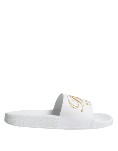 Dolce & Gabbana White Leather Slides Sandals Beachwear Shoes