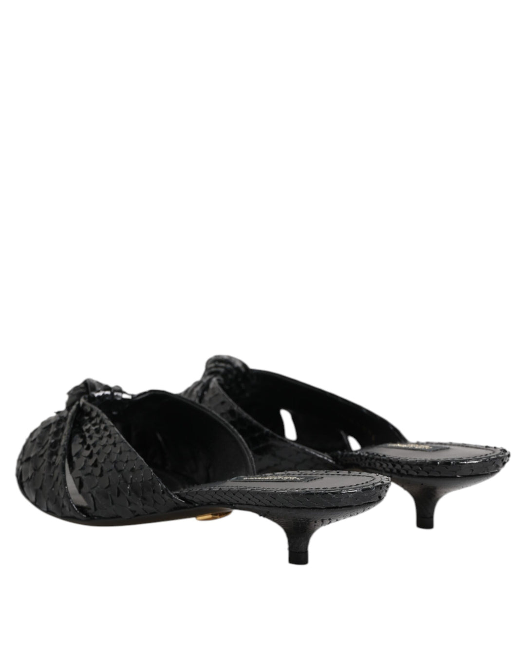 Dolce &amp; Gabbana Black Leather Heels Slides Sandals Shoes