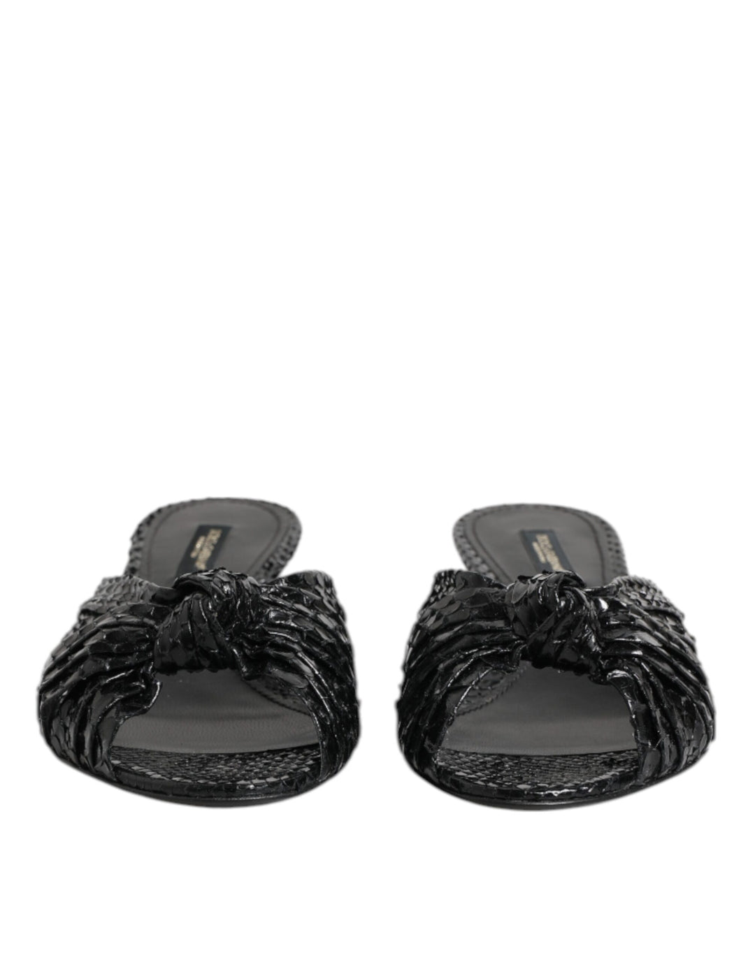 Dolce &amp; Gabbana Black Leather Heels Slides Sandals Shoes