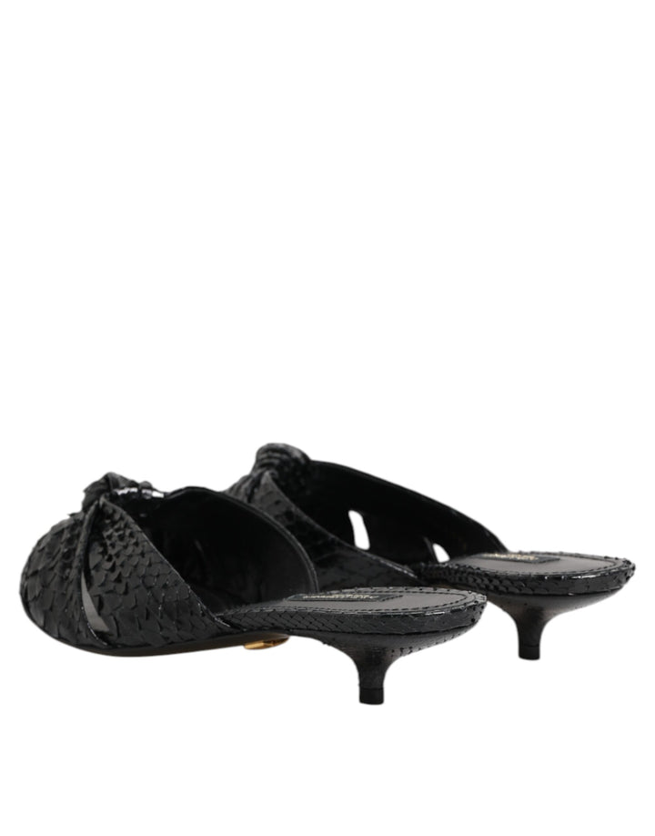 Dolce &amp; Gabbana Black Leather Heels Slides Sandals Shoes
