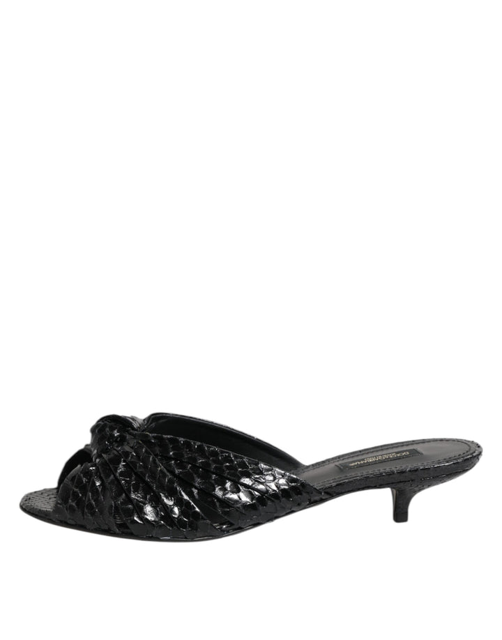 Dolce &amp; Gabbana Black Leather Heels Slides Sandals Shoes