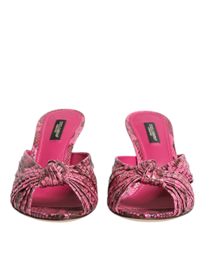 Dolce &amp; Gabbana Pink Leather Heels Slides Sandals Shoes