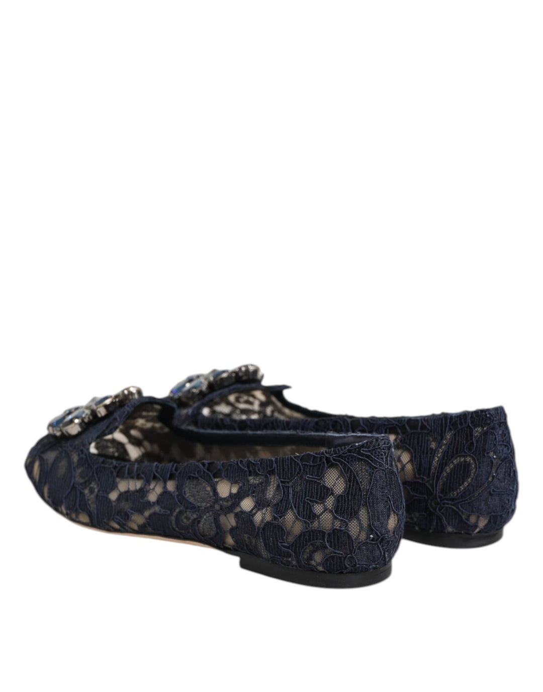 Dolce &amp; Gabbana Blue Taormina Lace Crystals Flats Shoes