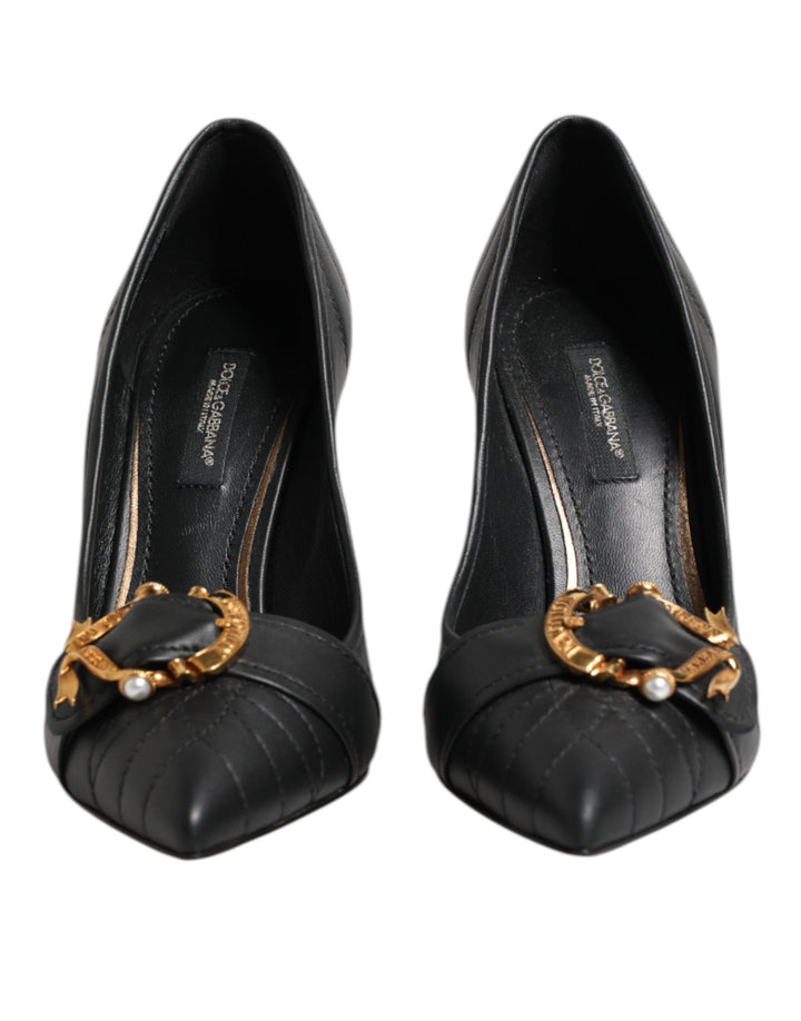Dolce &amp; Gabbana Black Devotion Leather Heels Pumps Shoes