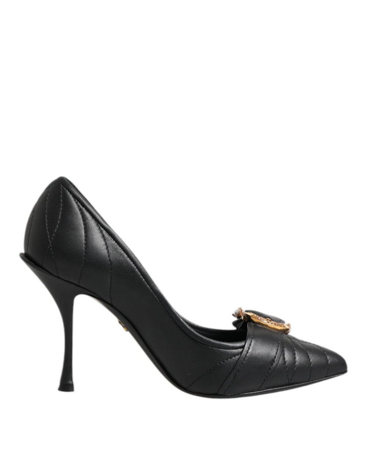Dolce &amp; Gabbana Black Devotion Leather Heels Pumps Shoes