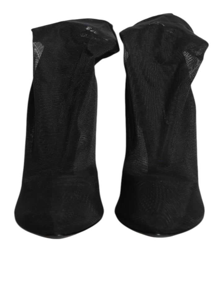 Dolce &amp; Gabbana Black Silk Stretch Mesh Sock Boots Shoes