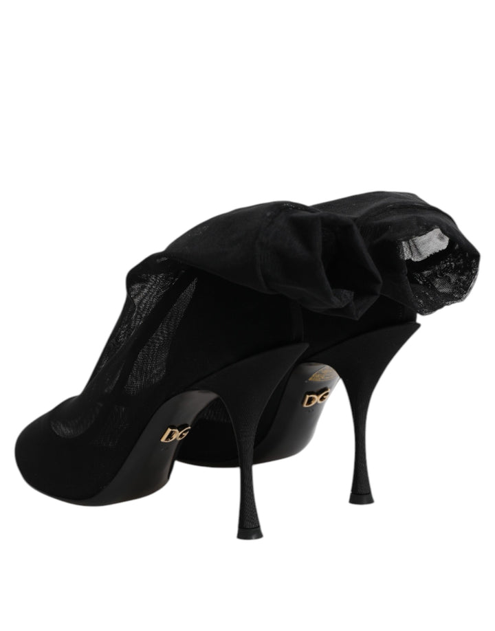 Dolce &amp; Gabbana Black Silk Stretch Mesh Sock Boots Shoes
