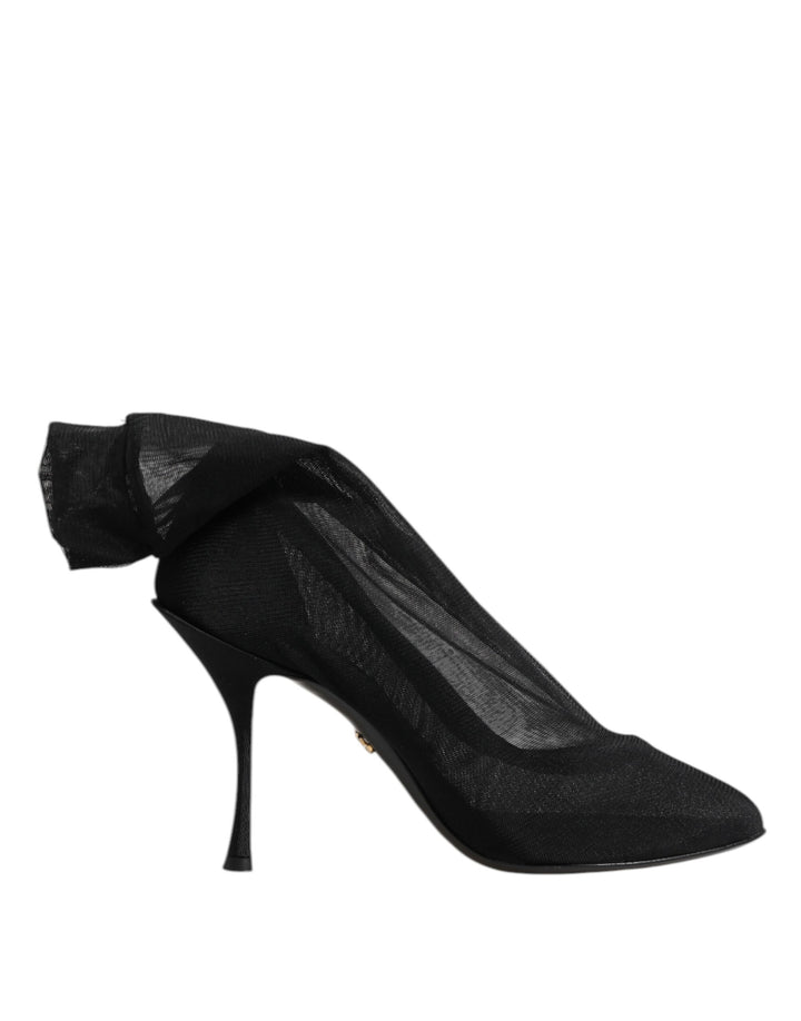 Dolce &amp; Gabbana Black Silk Stretch Mesh Sock Boots Shoes