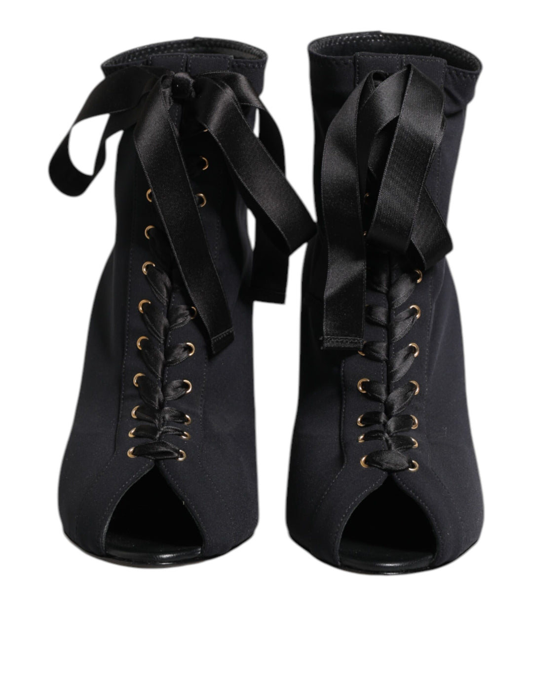 Dolce &amp; Gabbana Black Stiletto Heels Lace Up Boots Shoes