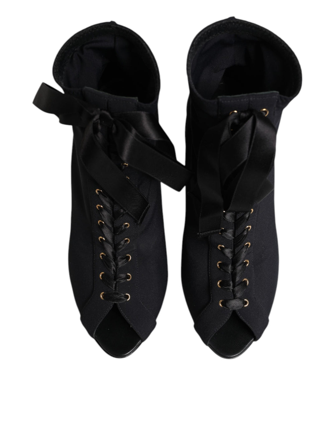 Dolce &amp; Gabbana Black Stiletto Heels Lace Up Boots Shoes