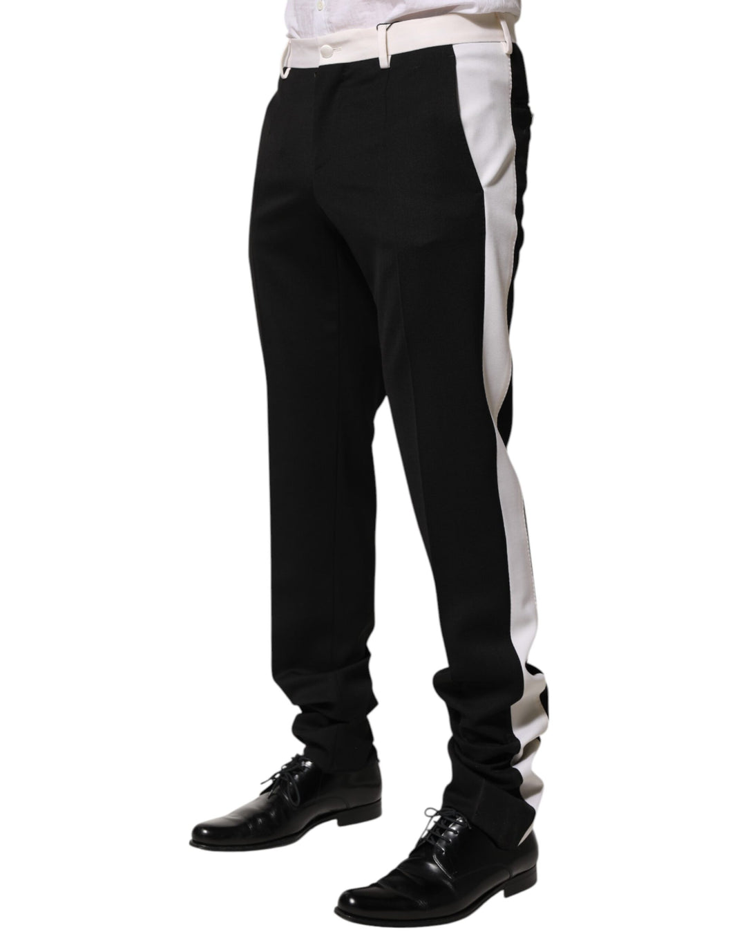 Dolce &amp; Gabbana Black White Stripe Wool Men Trouser Pants