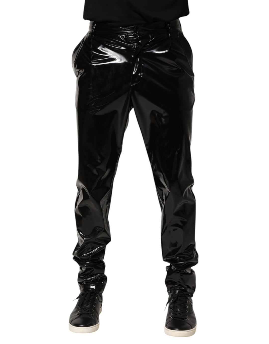 Dolce &amp; Gabbana Black Polyester Mid Waist Men Trouser Pants