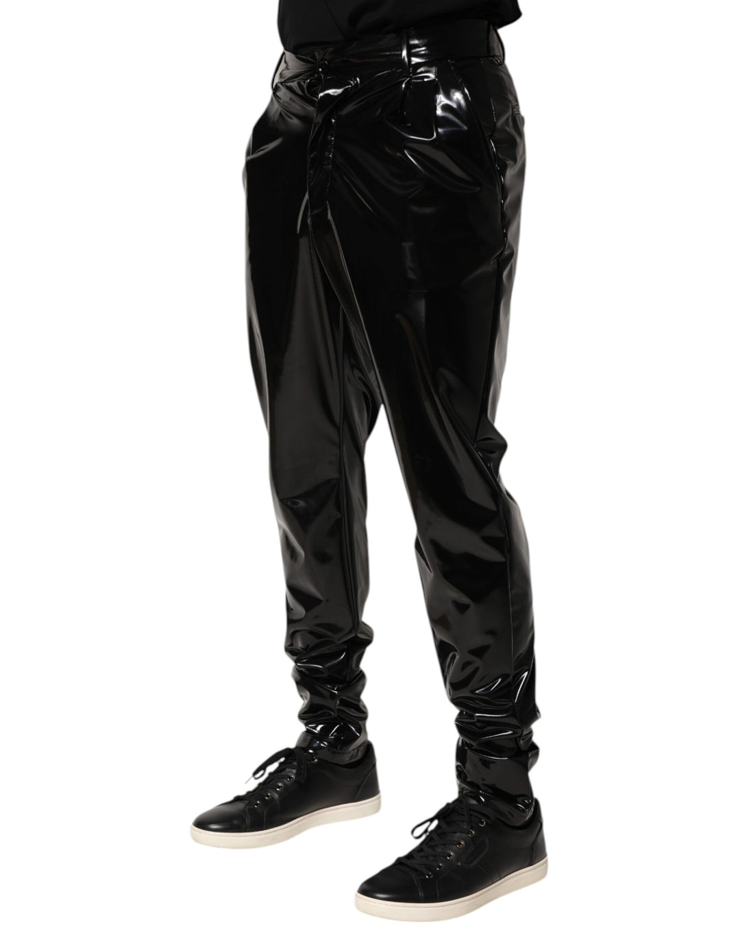Dolce &amp; Gabbana Black Polyester Mid Waist Men Trouser Pants