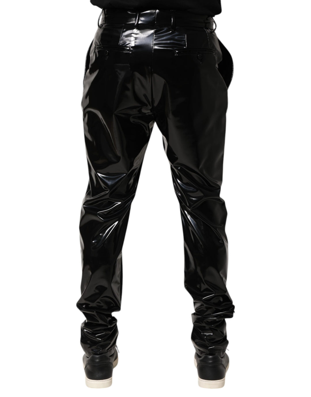Dolce &amp; Gabbana Black Polyester Mid Waist Men Trouser Pants