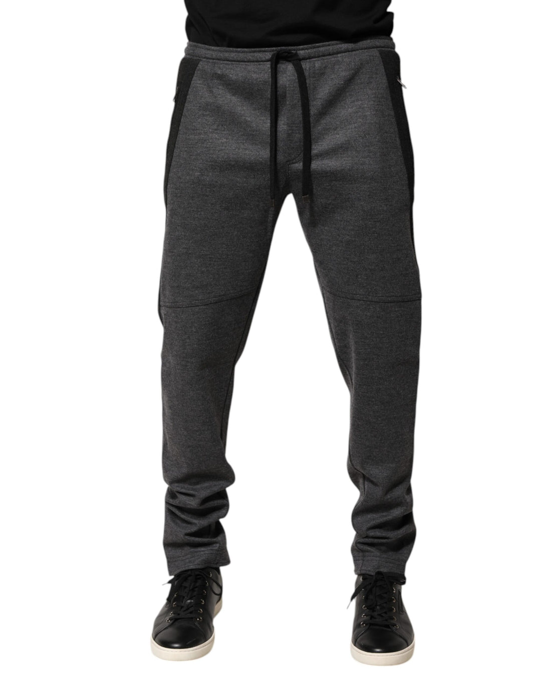 Dolce &amp; Gabbana Gray Black Wool Blend Jogger Sweatpants  Pants