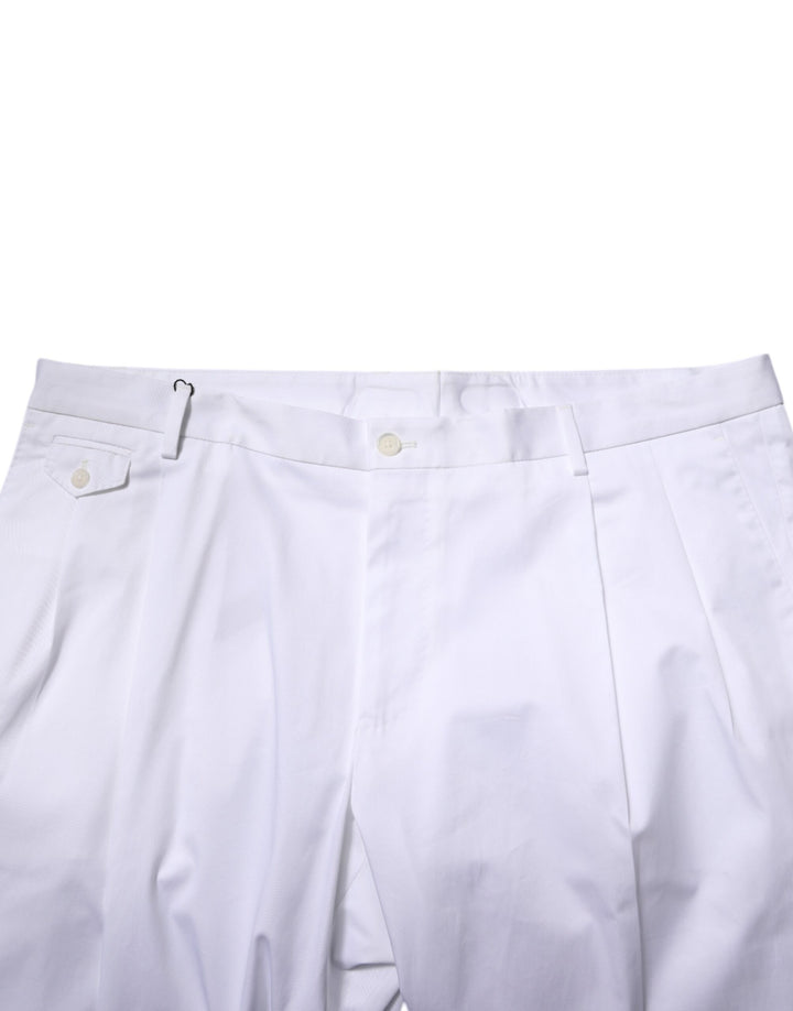 Dolce &amp; Gabbana White Cotton Dress Slim Formal Trouser Pants